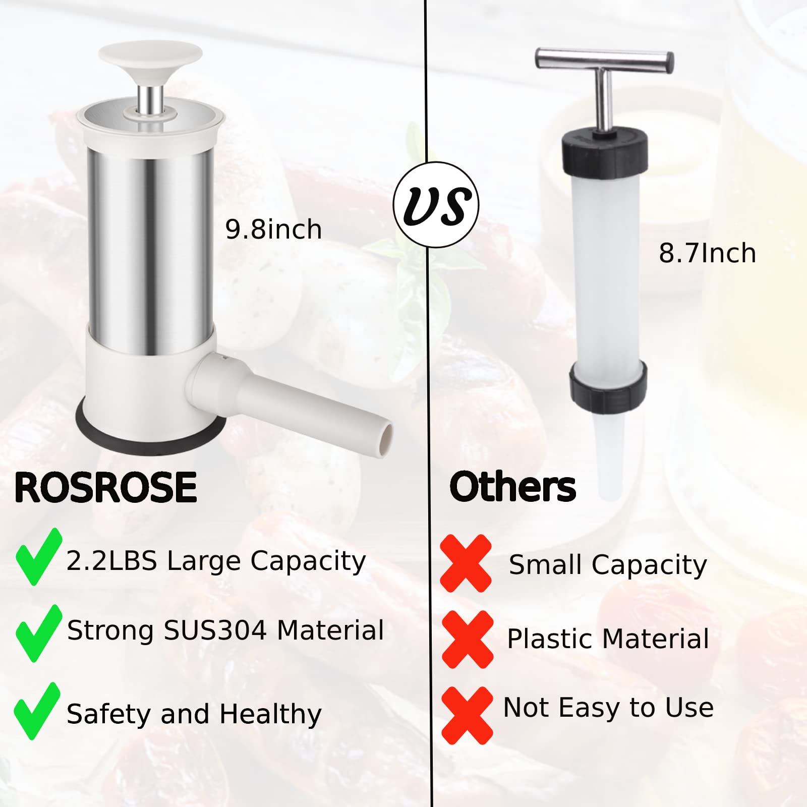 ROSROSE sausage-stuffer barrel detail reveals food-grade materials