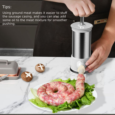 ROSROSE sausage-stuffer side view with non-slip base in use