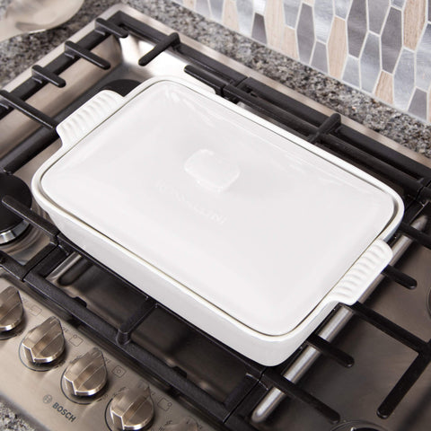 ROSSALLINI stoneware casserole is dishwasher safe and easy to clean