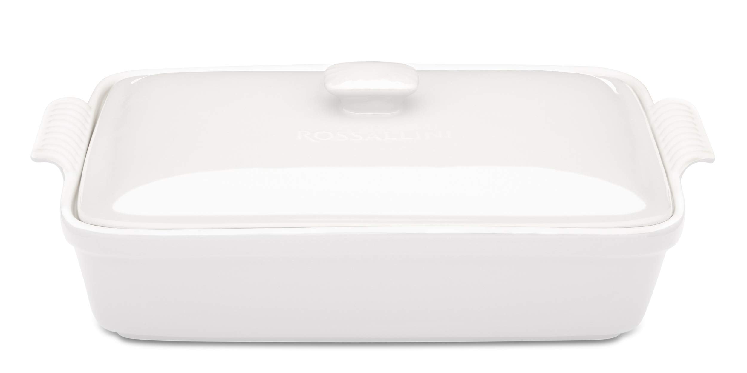 ROSSALLINI stoneware casserole dish with lid in Bianco, ideal for bake-and-serve presentations