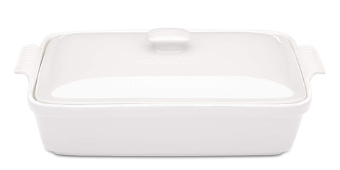 ROSSALLINI stoneware casserole dish with lid in Bianco, ideal for bake-and-serve presentations