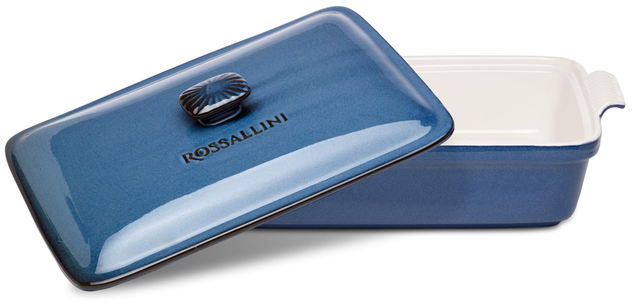 ROSSALLINI rectangular bakeware 13x9 inches in blue reactive glaze ready for baking and serving.
