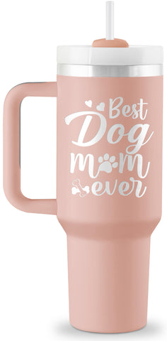 ROSTANTEN dog mom tumbler with handle kept within reach on the go