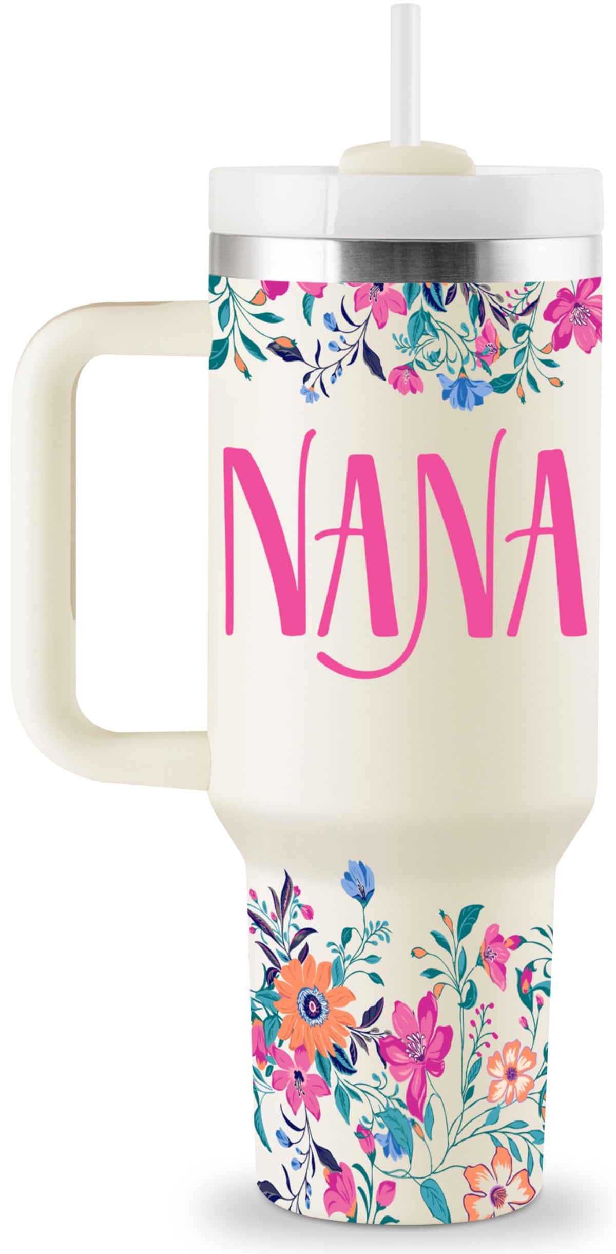 ROSTANTEN Nana Gifts 40oz tumbler with handle, vibrant pattern for thoughtful grandma gifts