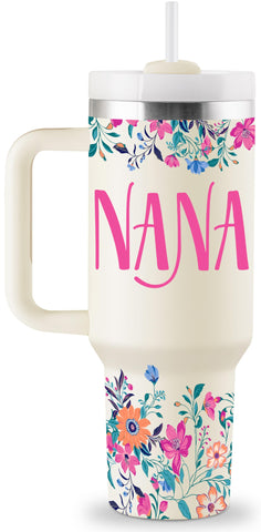 ROSTANTEN Nana Gifts 40oz tumbler with handle, vibrant pattern for thoughtful grandma gifts