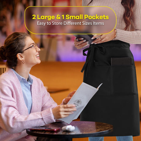 ROTANET three-pocket apron open showing utensil and notepad storage.