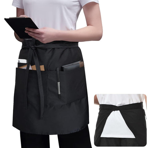 ROTANET server apron 2-pack in black with 3 pockets for busy waitstaff.