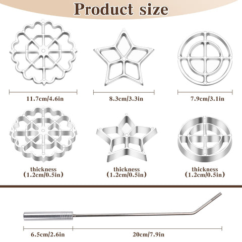 Rotel rosette molds in star, flower, and circle shapes for decorative cookies.