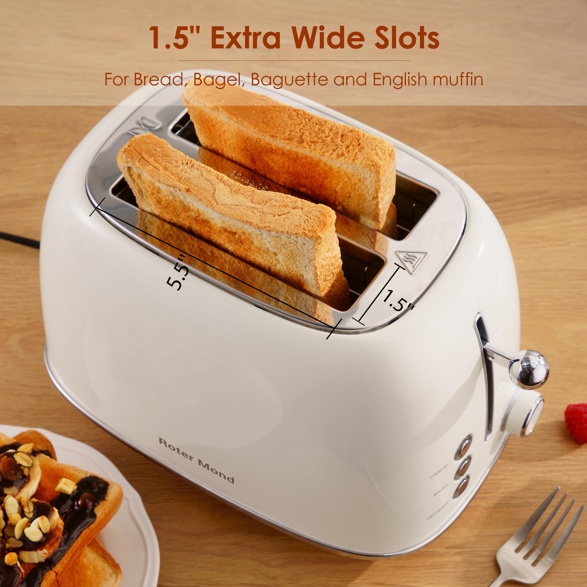 Roter Mond 2 Slice Toaster cream defrost mode for preparing frozen bread