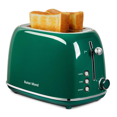 Roter Mond 2-slice toaster front view showcasing compact retro design and versatile slots.