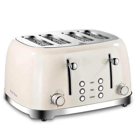 Roter Mond 4-slice toaster cream front view for quick, even morning toasting.
