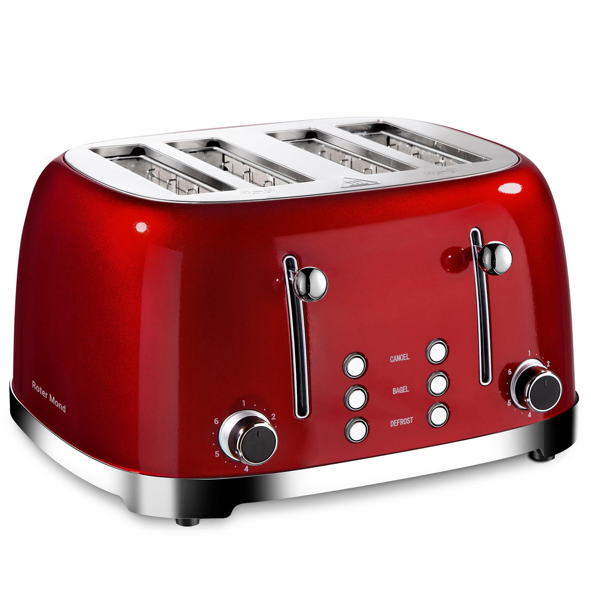 Roter Mond 4-slice toaster front view with extra-wide slots for bagels and thick breads