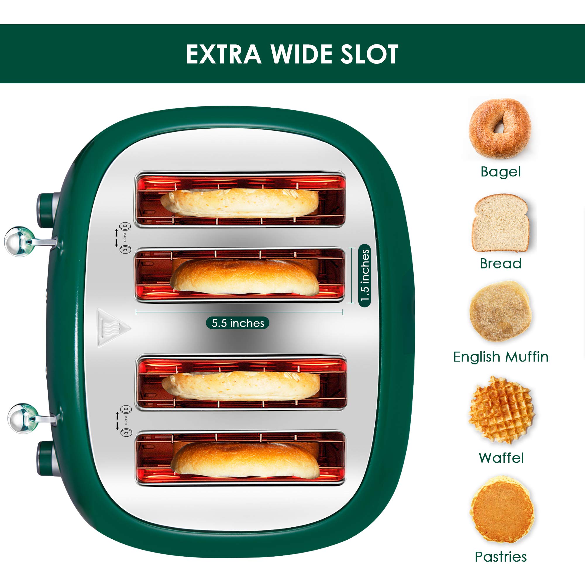 Roter Mond 4-slice toaster controls close-up showing Bagel Defrost Cancel options.