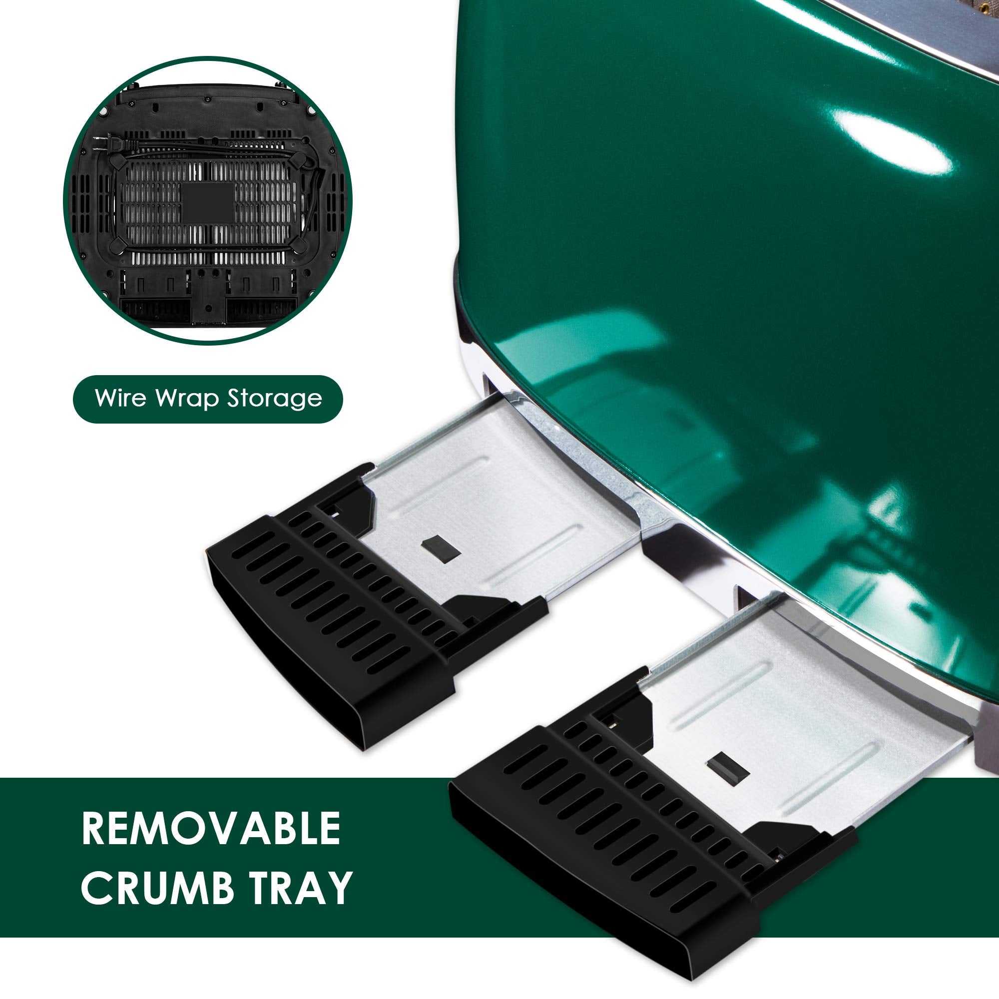 Roter Mond 4-slice toaster green wide slot for bagels and artisan bread.