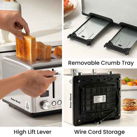 Roter Mond Countdown toaster removable crumb tray simplifies cleanup after use