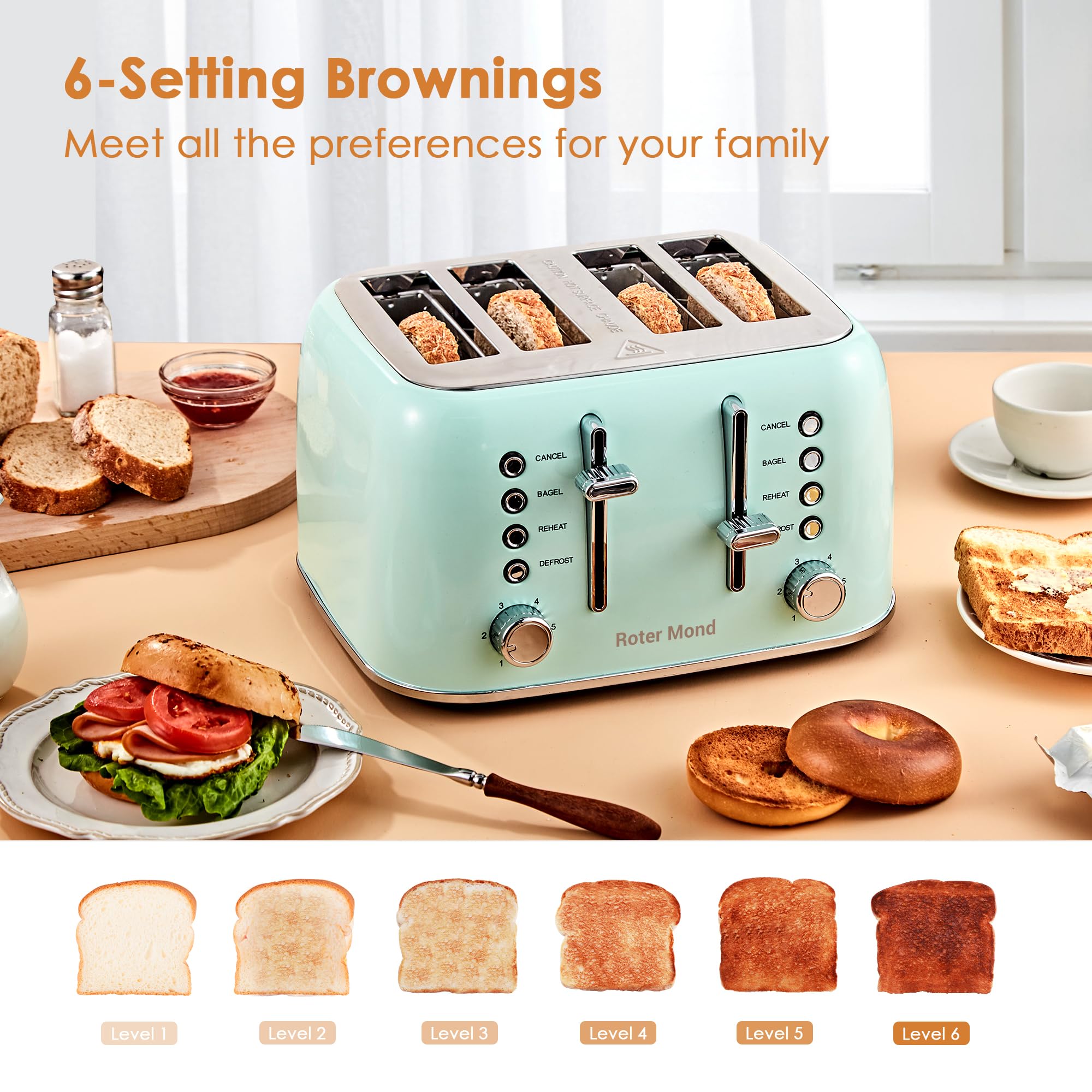 Roter Mond removable crumb tray simplifies cleanup after toasting.