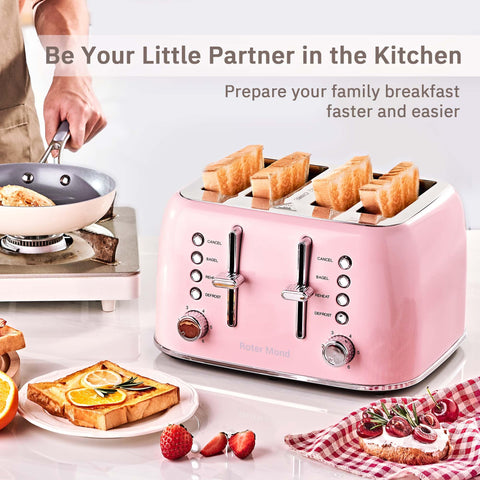 Roter Mond pink toaster removable crumb tray for easy cleaning