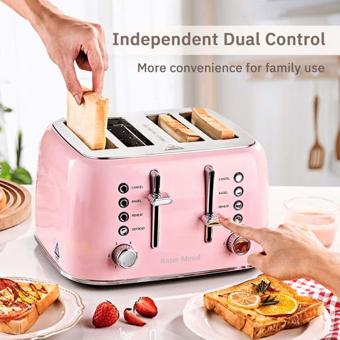 Roter Mond pink toaster with dual controls for separate browning preferences