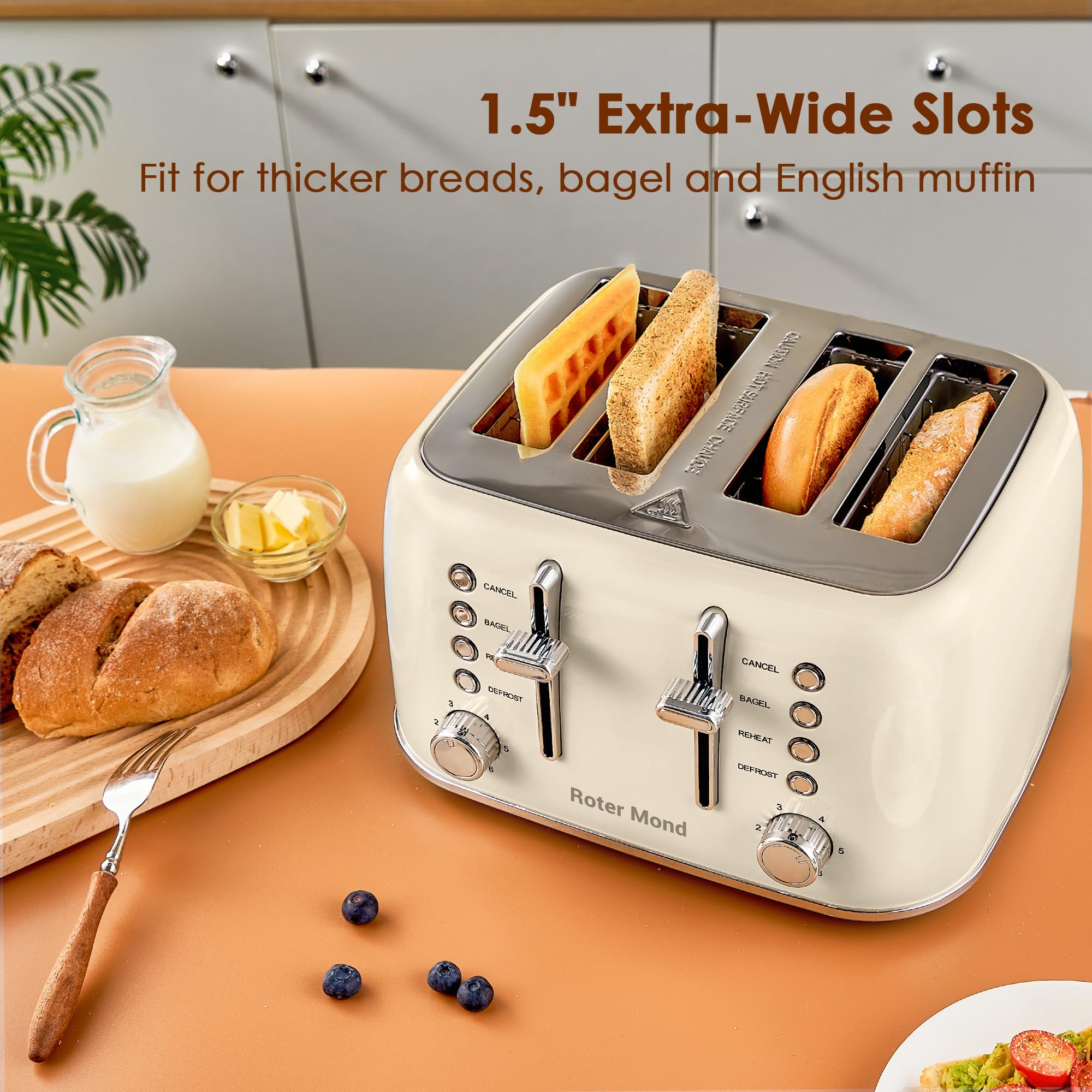 Roter Mond toaster control panel close-up with dual panels