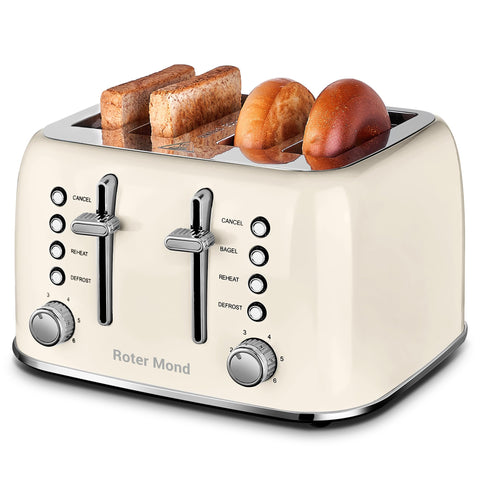 Roter Mond toaster front view in cream white with wide slots for bagels