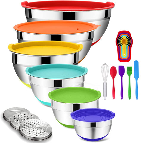 Rottay mixing bowls with airtight lids keep ingredients fresh during prep.