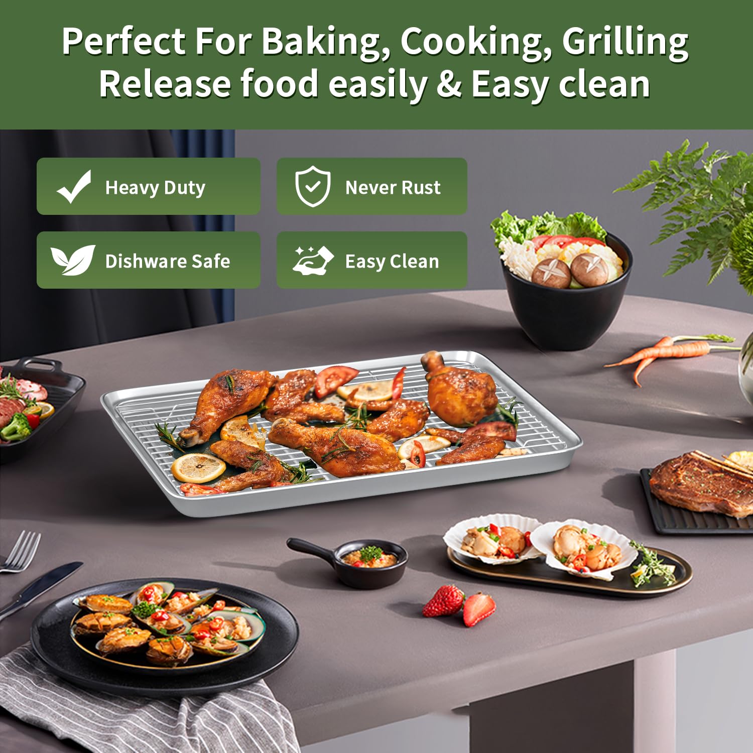 Rottay 6-piece bakeware set includes three pans and three racks for baking and cooling.