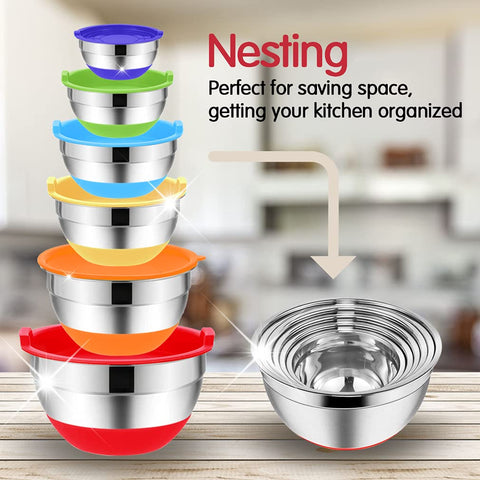 Rottay nesting design saves cabinet space when bowls are not in use.