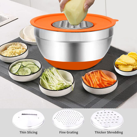 Rottay stainless steel bowls with mirrored interior enhance visibility and mixing ease.
