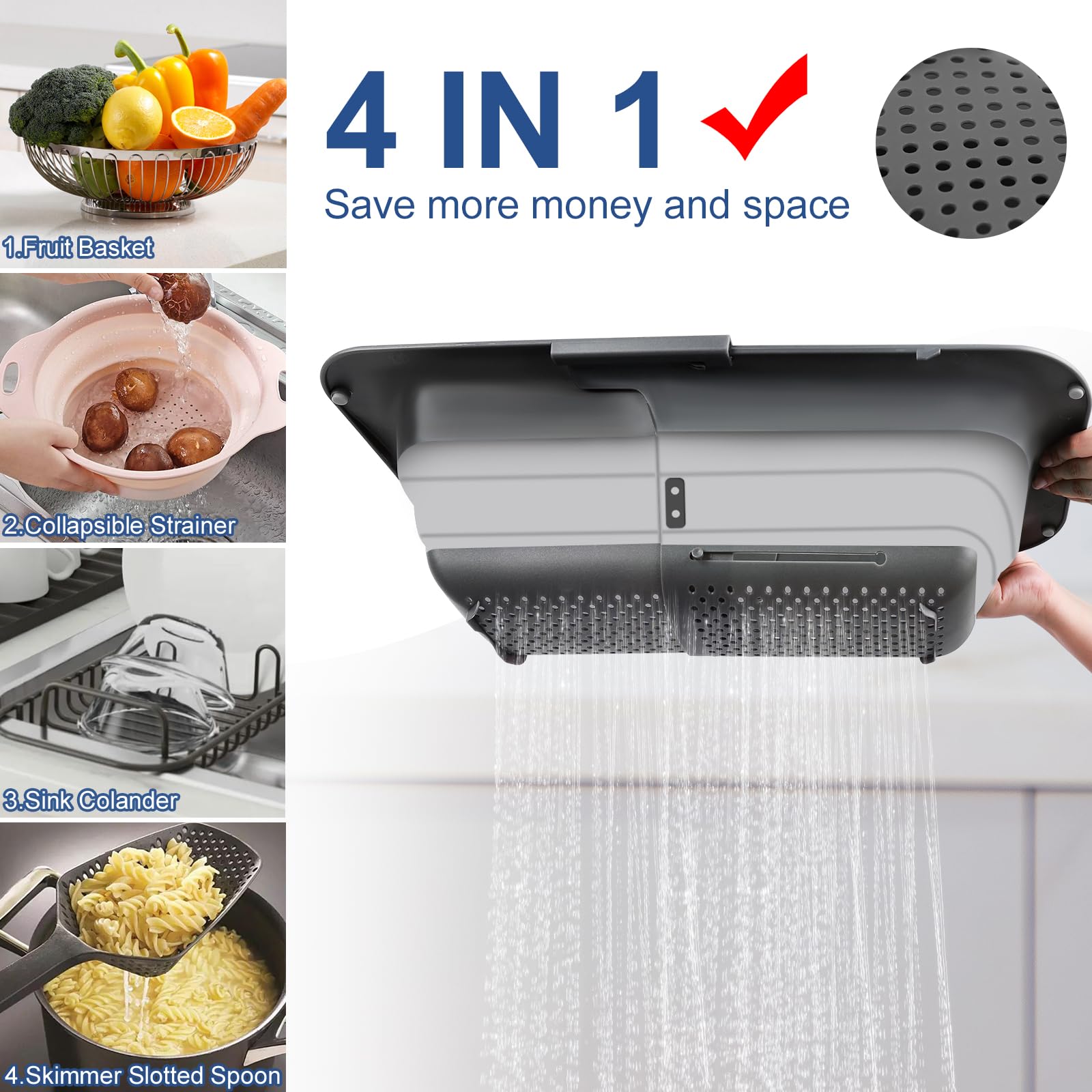 ROTTOGOON anti-slip design keeps the colander stable during draining