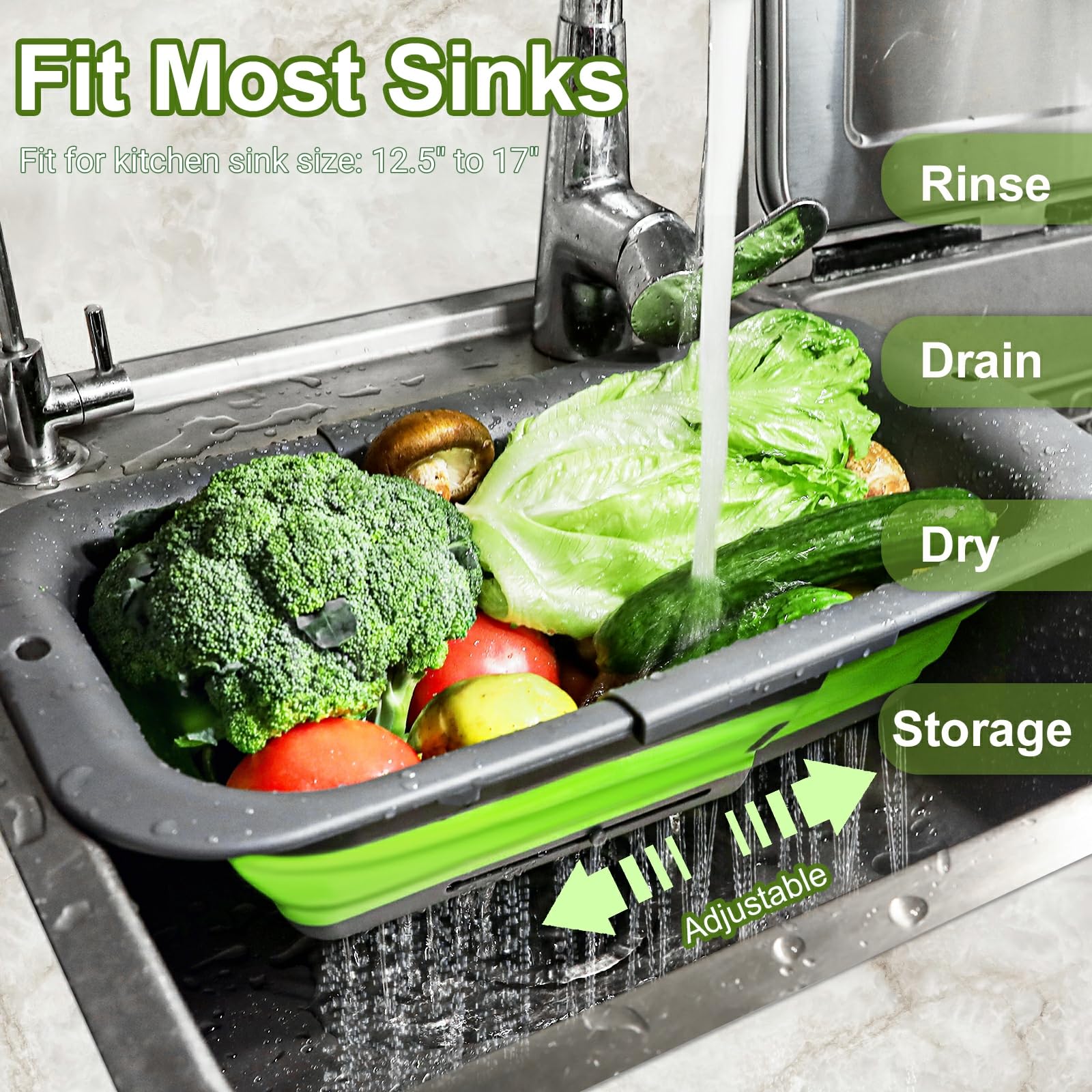 ROTTOGOON anti-slip pads stabilize the colander on wet counters