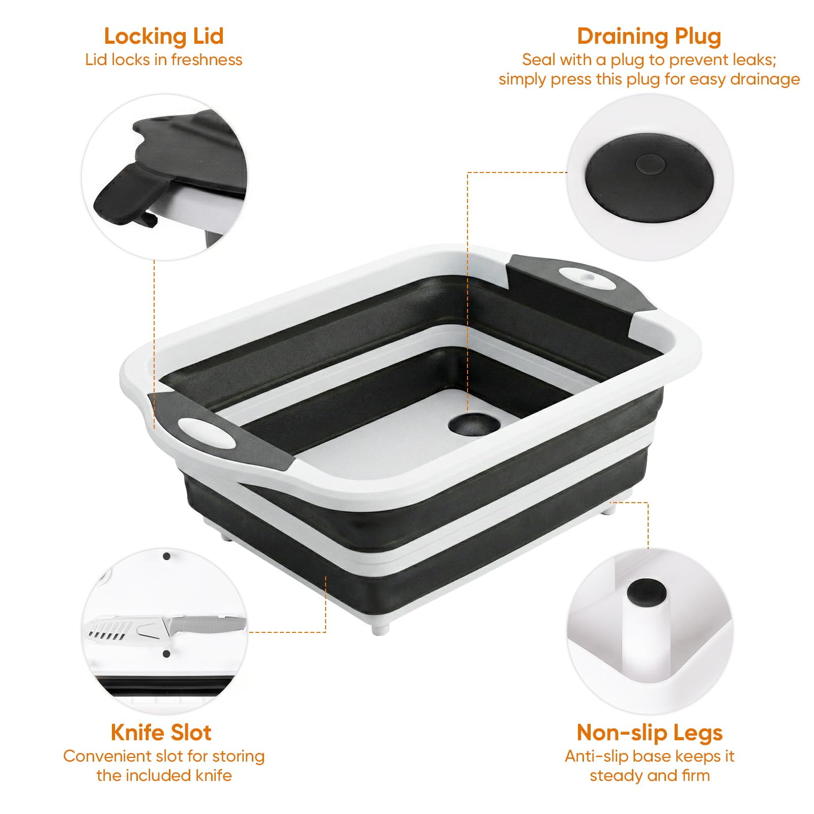 ROTTOGOON collapsible tub with built in cutting board lid speeds meal prep outdoors