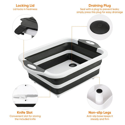 ROTTOGOON collapsible tub with built in cutting board lid speeds meal prep outdoors