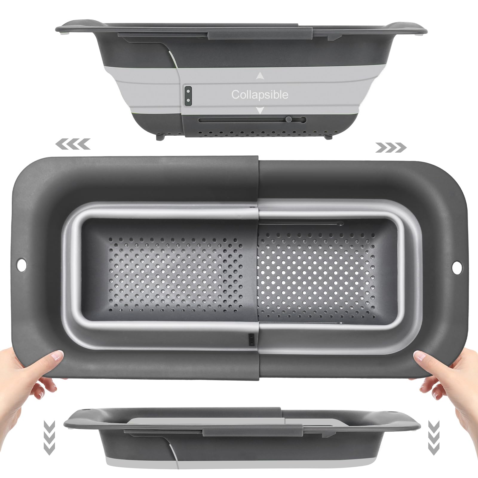 ROTTOGOON collapsible colander over sink expands from 15-19.8 inches for versatile washing