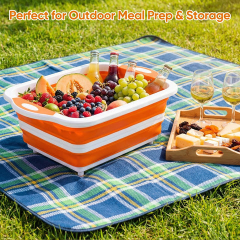 RottoGoon collapsible tub fits over most sinks for mess-free prep.