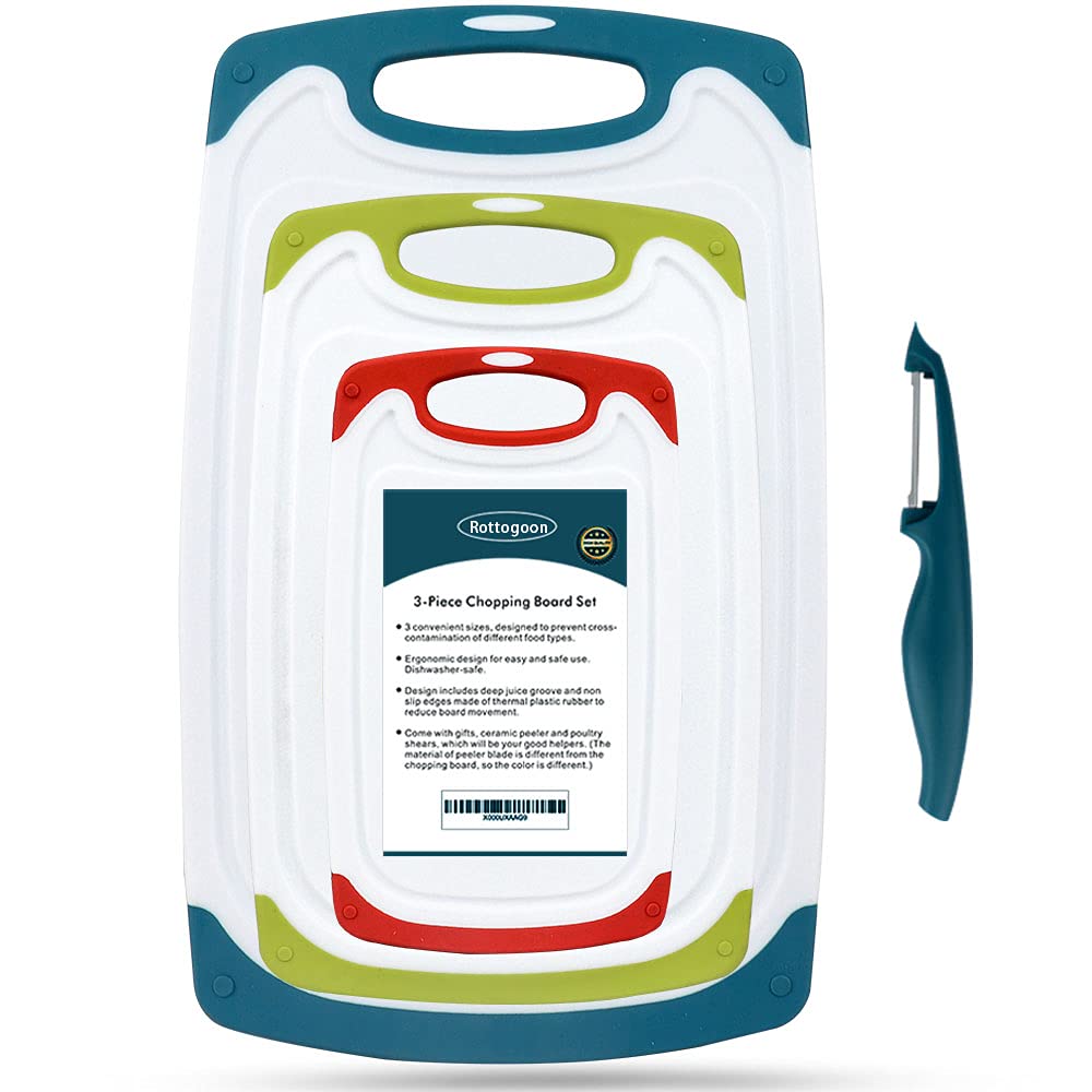 ROTTOGOON four-piece cutting boards set on counter for versatile meal prep.