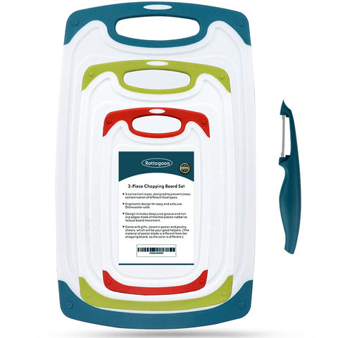 ROTTOGOON four-piece cutting boards set on counter for versatile meal prep.