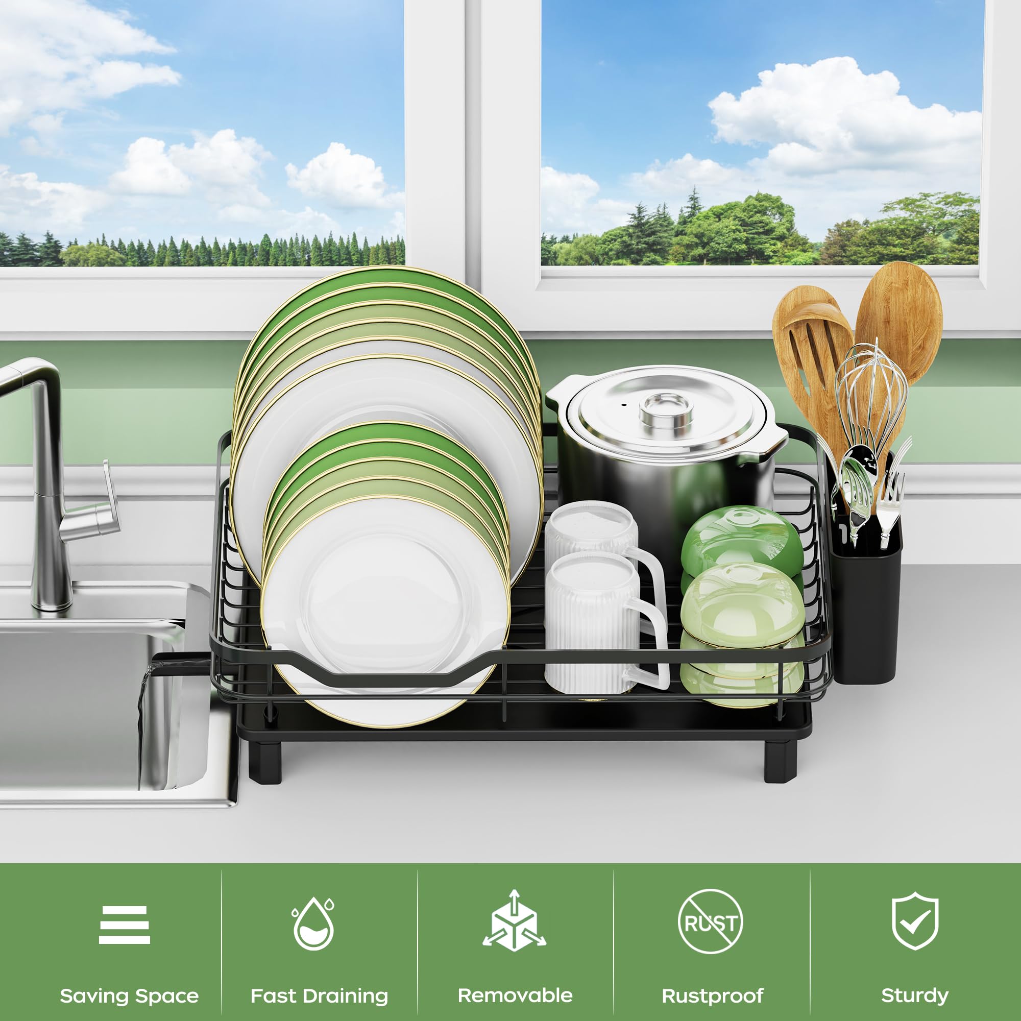 ROTTOGOON dish rack with removable drainboard for easy cleaning and drying.