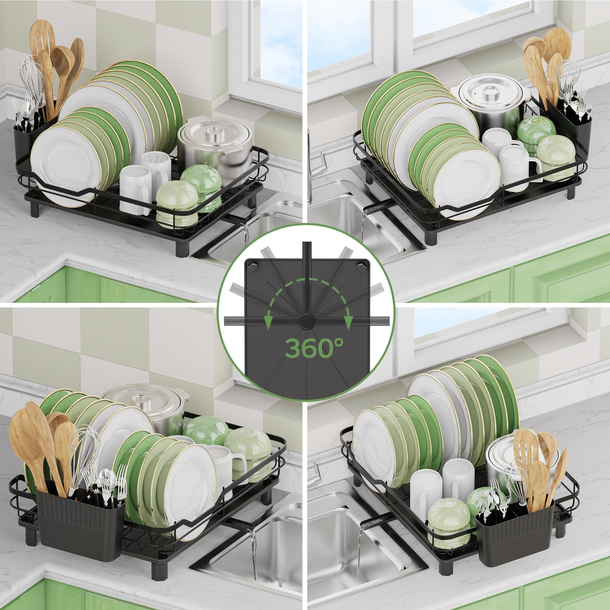 ROTTOGOON dish drying rack features a swivel spout directing water into the sink.
