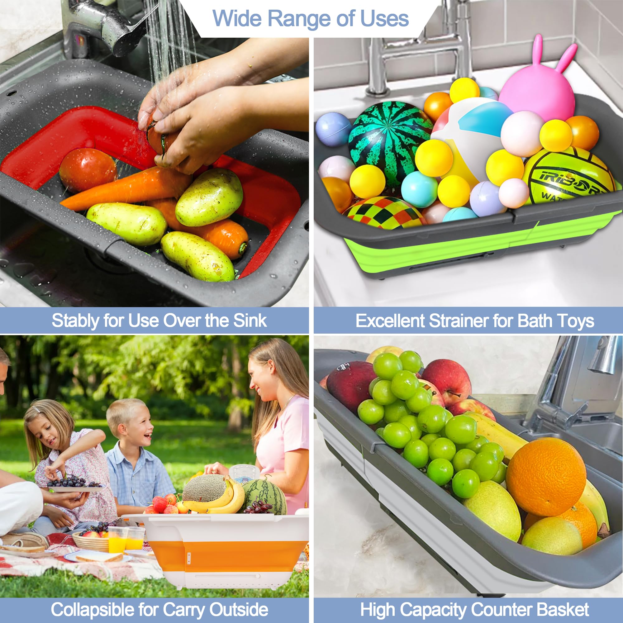 ROTTOGOON food-grade silicone colander, dishwasher-safe for easy cleanup.