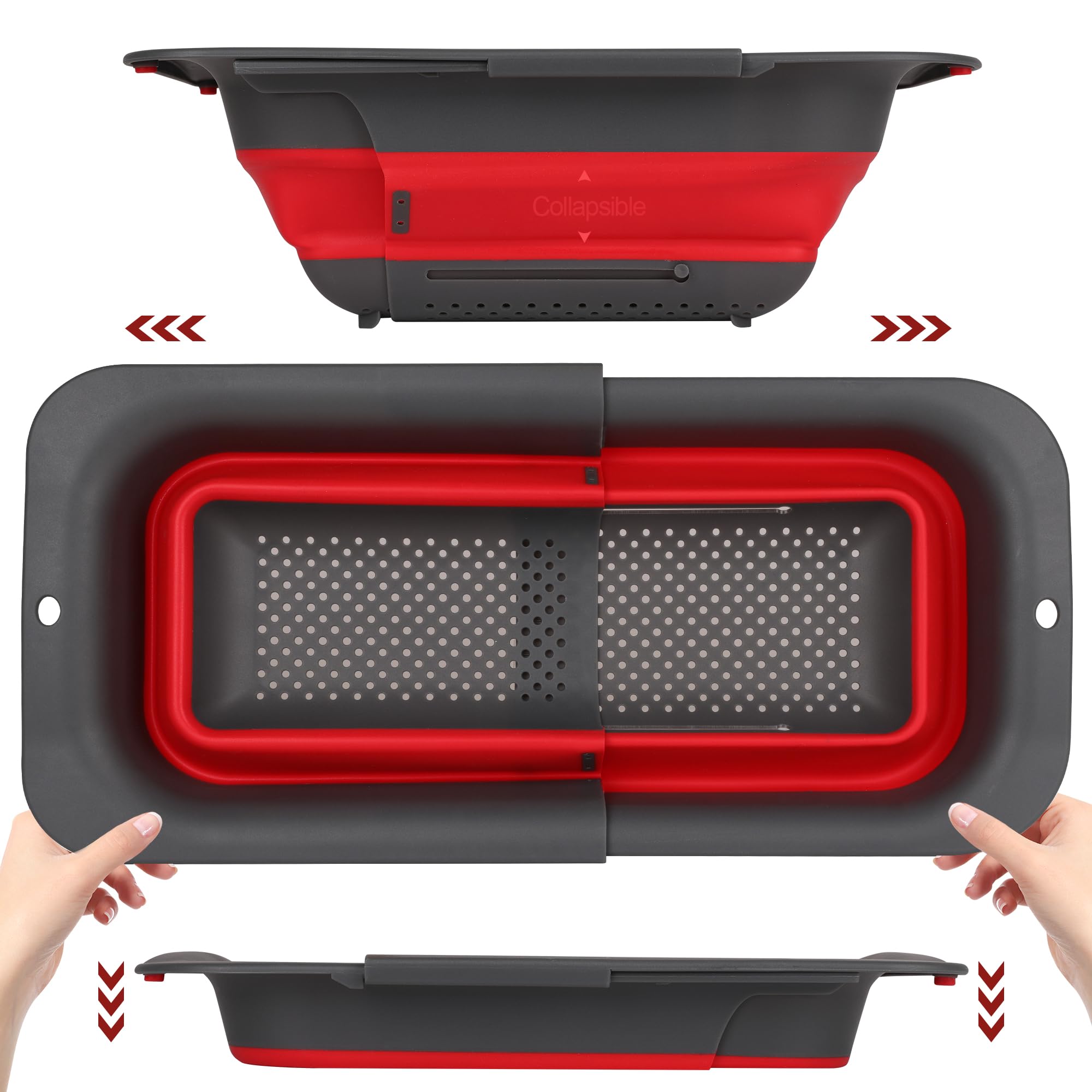 ROTTOGOON over-sink collapsible colander extended to fit large loads for washing vegetables