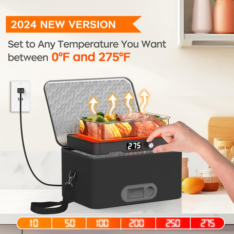ROTTOGOON portable oven with digital display, shows precise temperature for controlled reheating.
