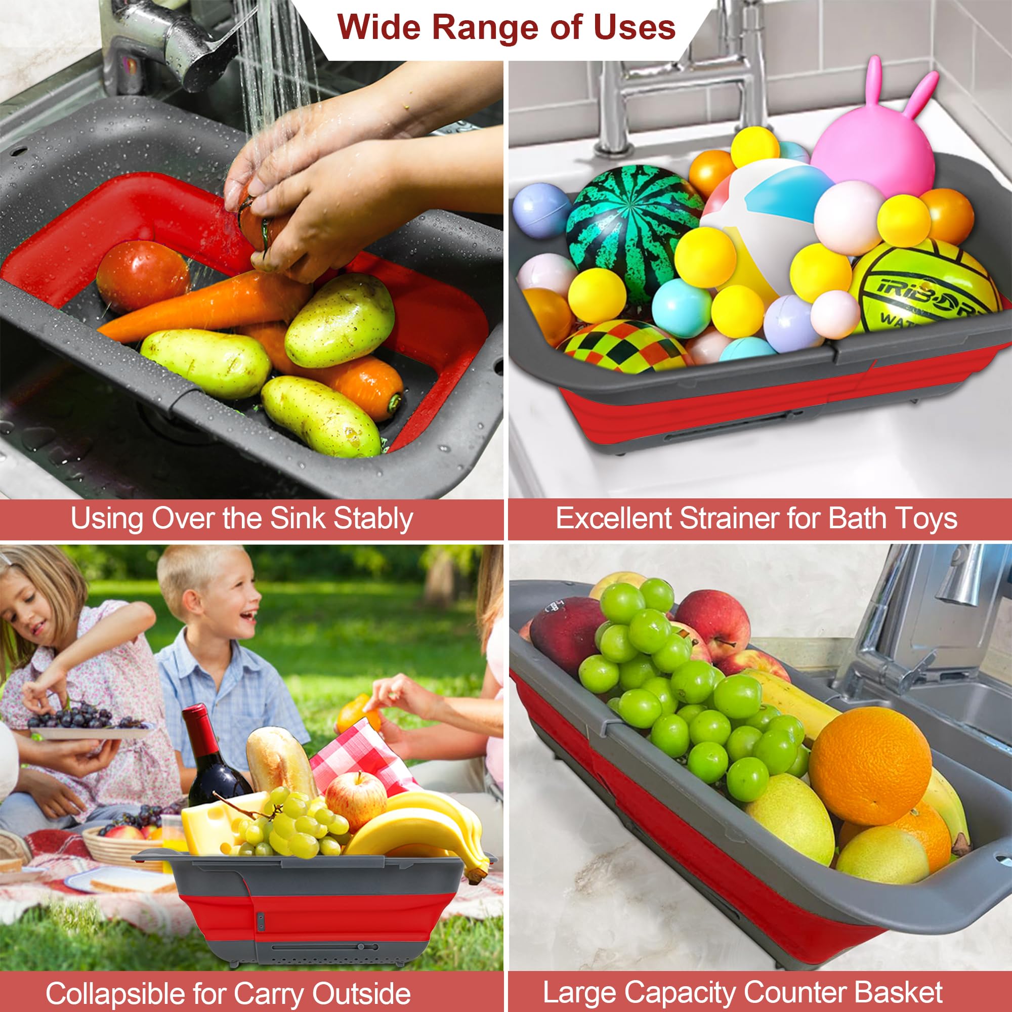 ROTTOGOON silicone collapsible colander folds flat for compact storage after use