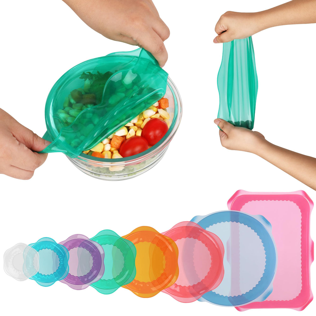 ROTTGOON silicone stretch lid round 2.5-8 inches creates airtight seal on bowls.