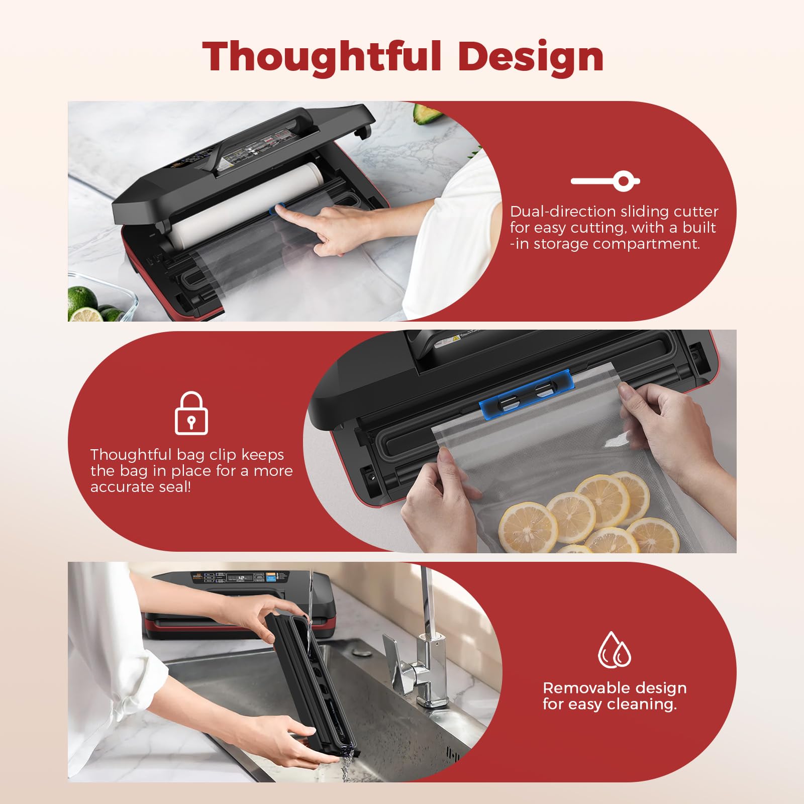 ROUUO 12mm heating bar double seal detail illustrating stronger packaging