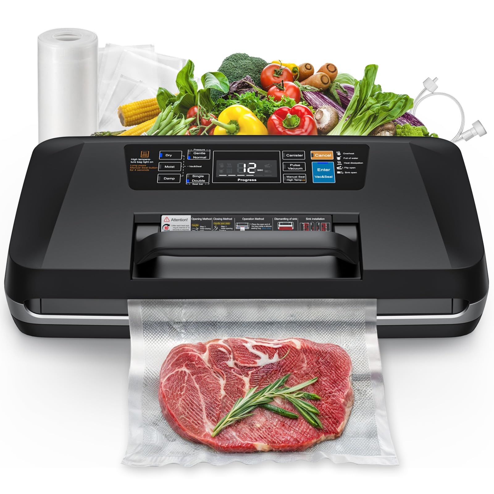 ROUO vacuum sealer front view showcasing sleek countertop design for extended freshness