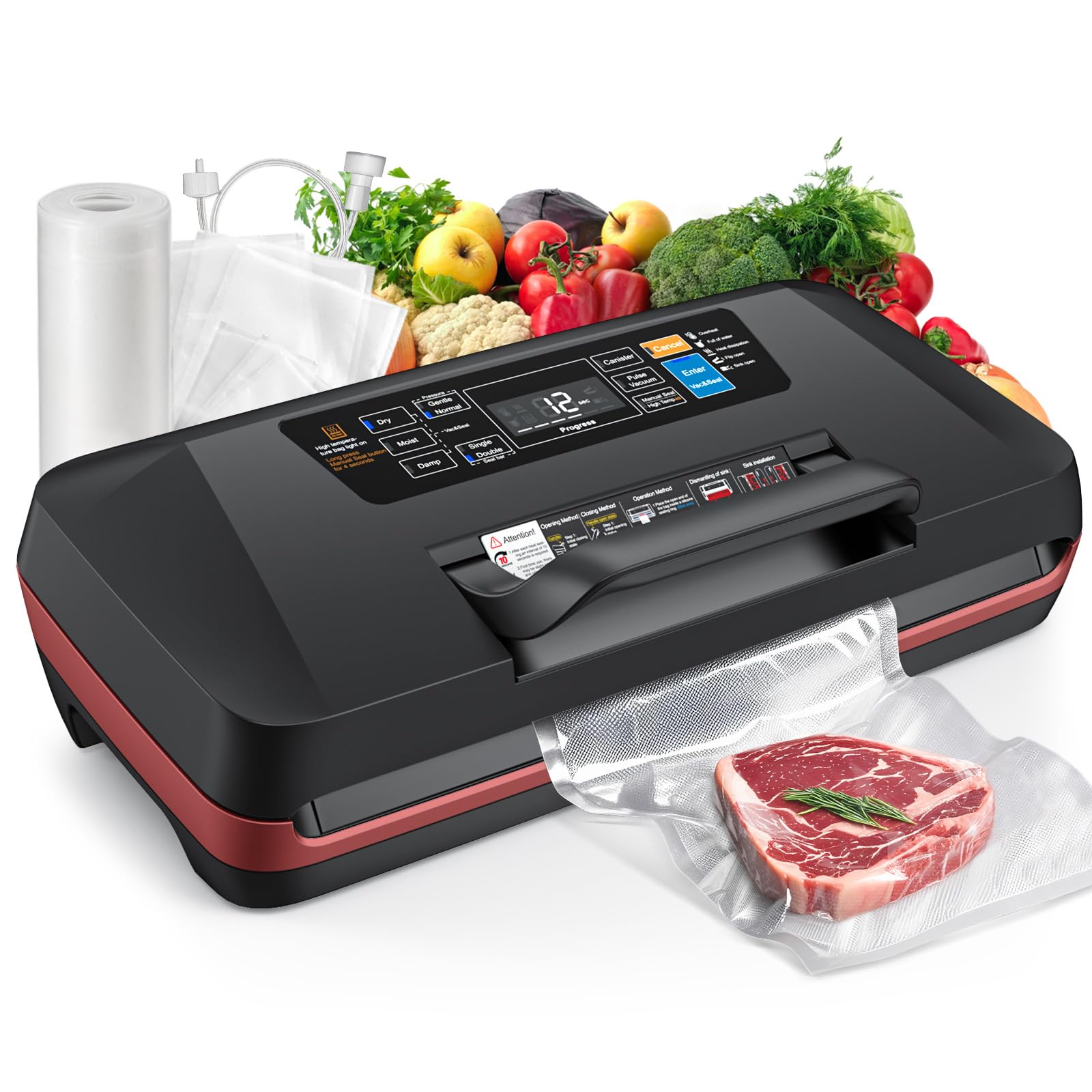 ROUUO 95kPa vacuum sealer on a countertop demonstrates compact design for freshness.