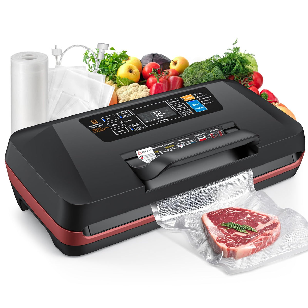 ROUUO 95kPa vacuum sealer on a countertop demonstrates compact design for freshness.