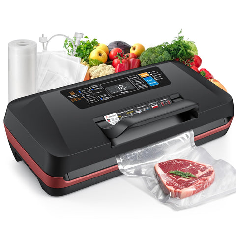 ROUUO 95kPa vacuum sealer on a countertop demonstrates compact design for freshness.