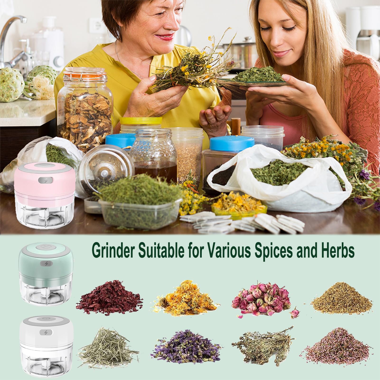 ROVIGO electric herb grinder in-use outdoors shows portable versatility.