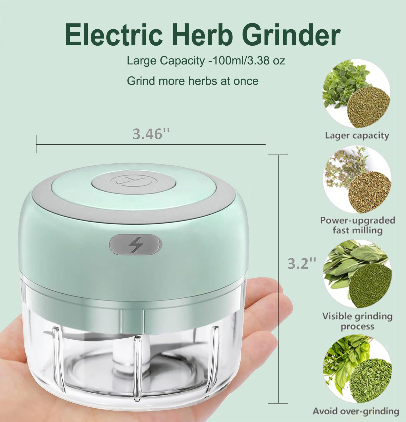 ROVIGO electric herb grinder safety lock ensures safe, hands-off operation.